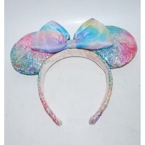 SHDR Disney Parks Pastel Rainbow Tie‑Dye Sequin Minnie Ears Headband – Used